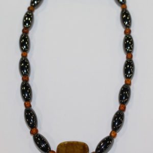 Magnetic Hematite Single Anklet - Dark Brown Center Stone, Brown Beads