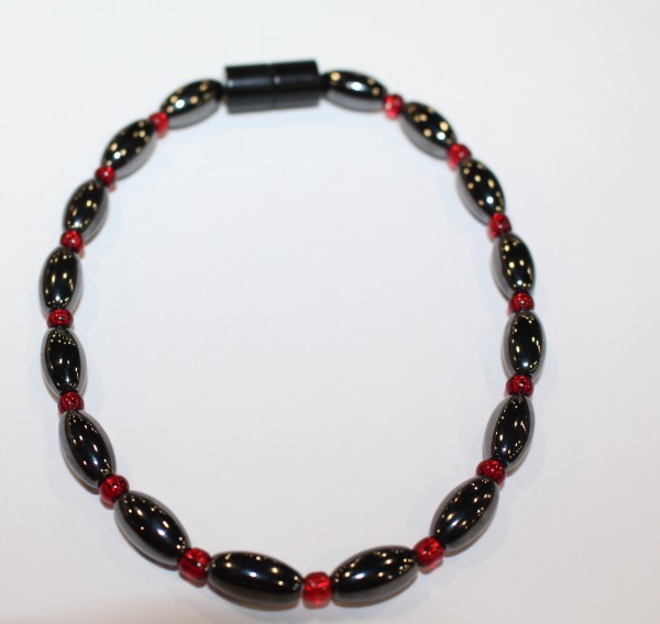 Magnetic Hematite Anklet: Hematite & Red Beads