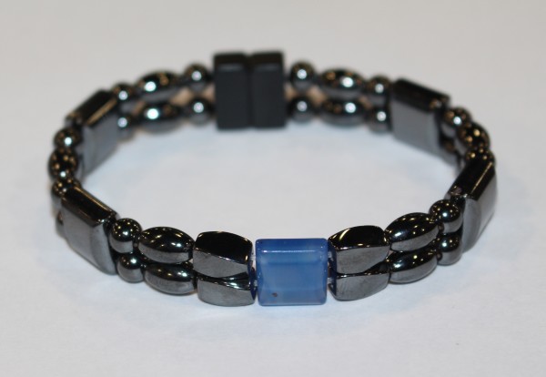 Magnetic Hematite Double Bracelet - Blue Center Stone