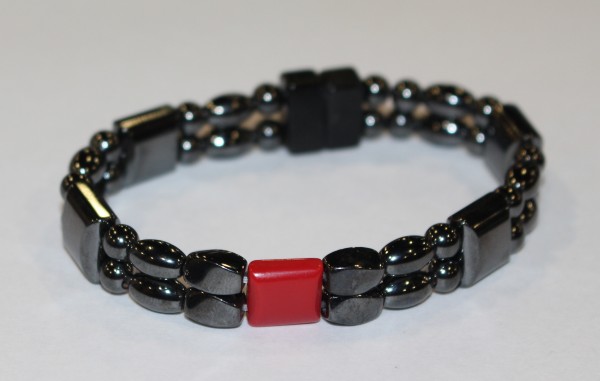 Magnetic Hematite Double Bracelet - Red Coral Agate Center Stone