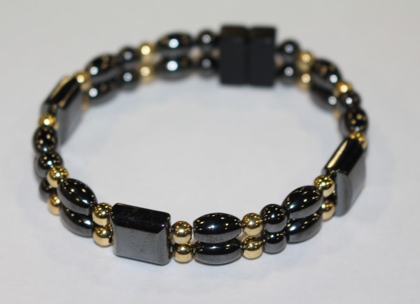 Magnetic Hematite Double Bracelet - Black and Gold