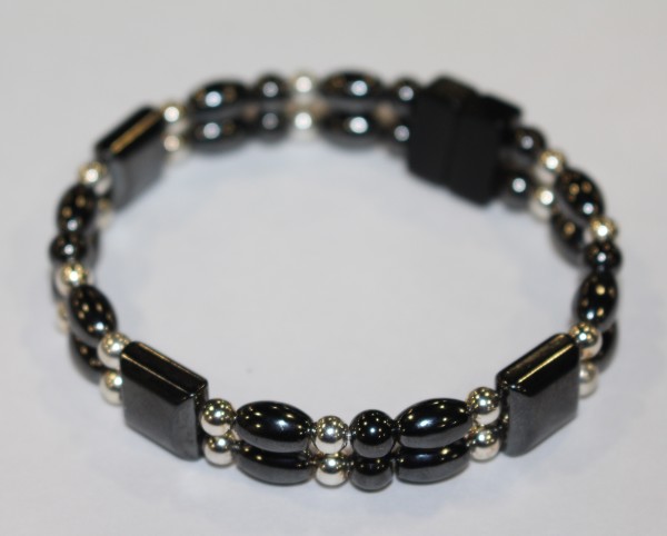Magnetic Hematite Double Bracelet - Black and Silver