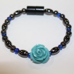 Magnetic Hematite Single Bracelet - Rose Center Stone: Teal, Blue Beads