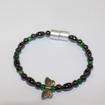 Magnetic Hematite Single Bracelet - Butterfly Center Stone, Single Wings, Green Beads