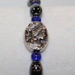 Magnetic Hematite Single Bracelet - Cameo Center Stone, Blue Beads
