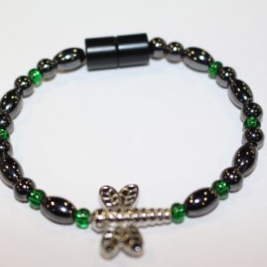 Magnetic Hematite Single Bracelet - Dragonfly Center Stone, Long with double wings