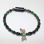 Magnetic Hematite Single Bracelet - Dragonfly Center Stone, Short with double wings, Green Beads