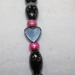 Magnetic Hematite Single Bracelet - Hematite Heart Center Stone, Hot Pink Beads