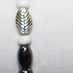 Magnetic Hematite Single Bracelet - Leaf Center Stone, White Beads