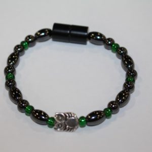 Magnetic Hematite Single Bracelet - Owl Center Stone, Green Beads