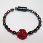 Magnetic Hematite Single Bracelet - Rose Center Stone: Red, Red Beads