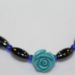Magnetic Hematite Necklace - Teal Rose Center Stone, Blue Beads