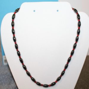 Magnetic Hematite Necklace - Hematite and Red Beads