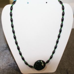 Magnetic Hematite Necklace - Green Agate Center Stone, Green Beads