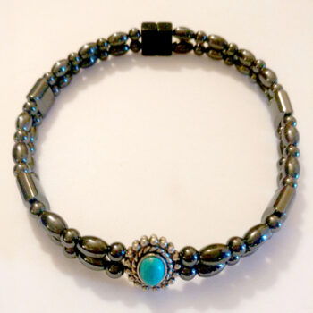 Magnetic Hematite Anklet: <br />Double-Strand - Turquoise Oval