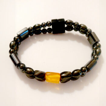 Magnetic Hematite Anklet: <br />Double-Strand - Amber