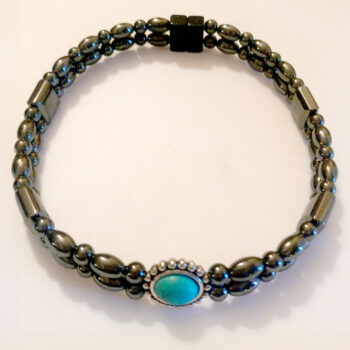 Magnetic Hematite Anklet: <br />Double-Strand - Turquoise Oval II